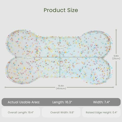 PWTAA Dog Food Mat Anti-Slip Silicone Dog Bowl Mat Thicker Pet Placemat Waterproof Cat Feeder Pad with Raised Edge Puppy Kitten Feeding Mats Suitable Small Medium-Sized Dogs Cats Eating Tray - 2PCS - color: Donut White, size: 19.4" x 9.8"-2PCS