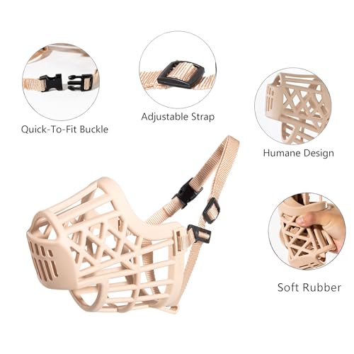 Soft Basket Rubber Dog Muzzle,Dog can Pant and Drink,Humane Cage Mouth Cover，Breathable Adjustable Muzzle to Prevent Biting,Chewing and Scavenging,Ideal for Training,Grooming & Daily Use (Brown, XXS) - color: Brown, size: XXS