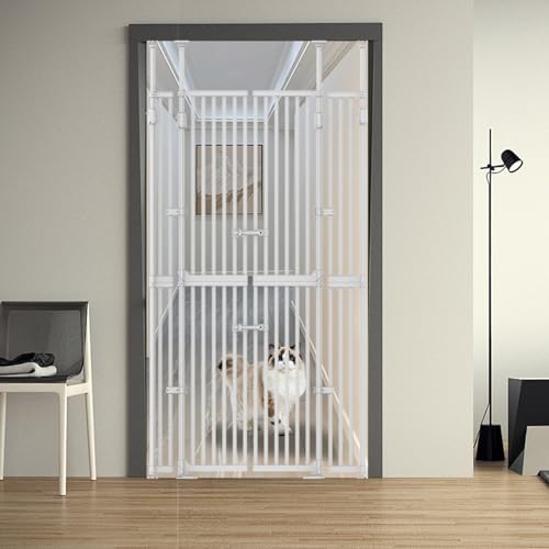YGP 74.8-90.5” Extra Tall Cat Gate,30.3–47.2" Wide Pressure Mounted Cat Gate for Doorway, 1.3" Narrow Bar Cat Dog Proof Pet Gate,Auto Close No Drilling for Indoor Stairs Window Wall.White - color: White, size: 30.3-47.2"