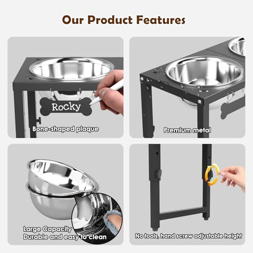SHAINFUN Elevated Dog Bowls for Large Dogs, 3 Height Adjustable，Raised Tall Dog Food Water Bowl Stand with Two 101oz Bowls - color: Black-101oz