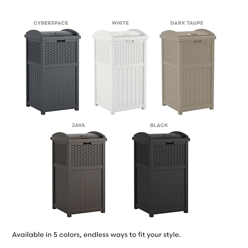 Suncast 33 Gallon Wicker-Style Hideaway Trash Can with Secure Latching Lid and Weather-Resistant Construction for Patio, Cyberspace Grey, Made in the USA - color: Cyberspace Grey