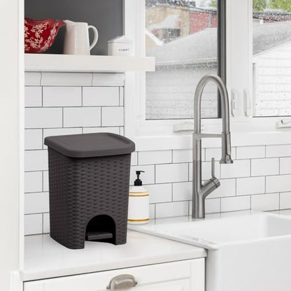 Superio Mini 6L Step Pedal Trash Can - Wicker Design, Hidden Mechanism, Durable Plastic, Ideal for Desktop, Countertop, Pet Waste/Dog Poop - Brown - color: Brown