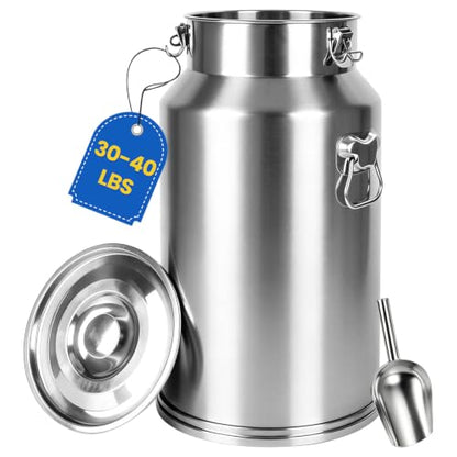 30-40 LBS Stainless Steel Pet Food Storage Container with Airtight Lid | Dog Food Storage Bin, Large Capacity, Scoop Included, 304 Metal Material, Convenient Handle