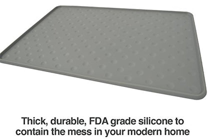 PetFusion Toughgrip Large Plus Dog Food Mat [Just The Right Size Before Getting Too Big @ 27.5 x 17.5]. Waterproof, Extra Tough FDA Grade Silicone, Grey