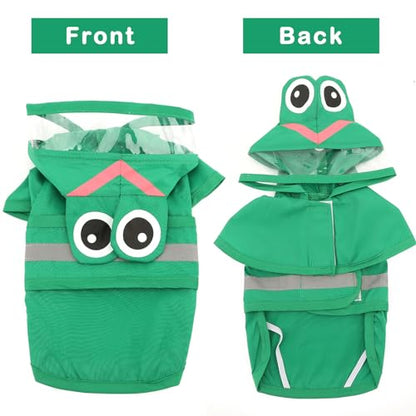 Zunea Waterproof Dog Raincoat with Hood for Small Dogs Reflective Puppy Rain Jacket Clothes with Leash Hole Funny Frog Pattern Pet Dog Poncho Slicker Costumes Chihuahua Doggie Rainwear Green M - color: green, size: M