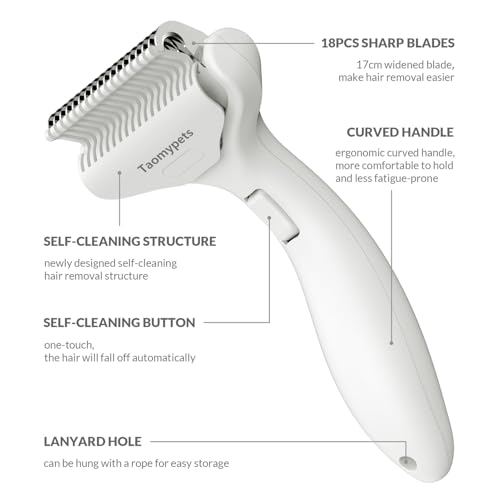 Self Cleaning Grooming Rake Brush for Shedding Gently Removes Loose Undercoat Mats Tangled Deshedding Grooming Tool for Dogs Cats Extra Wide (White) - color: White