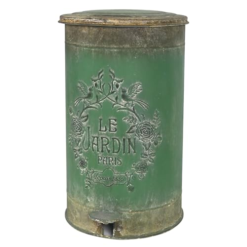 Retro Outdoor Trash Can with Lid 17L/4.5 Gallon Waste Container with Pedal Garbage Poop Bin Kitchen Waste Bins Touchless Bathroom Garbage Can Room Park Garden Decor - color: Green