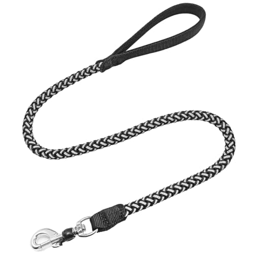2/3/4/6/10 Foot Reflective Dog Leash Strong Nylon Rope Braided Heavy Duty for Large and Medium Small Dogs Walking Training Leads (Black, 3ft * 1/2") - color: Black, size: 3ft * 1/2"