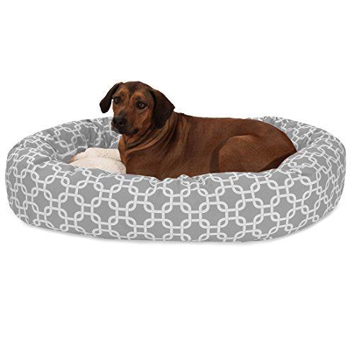 Majestic Pet 52 Inch Links Sherpa Calming Dog Bed Washable – Cozy Soft Round Dog Bed with Spine for Head Support - Fluffy Donut Dog Bed 52x35x11 (inch) – Round Pet Bed X- Large - GRAY - color: Gray, style: 52 in.
