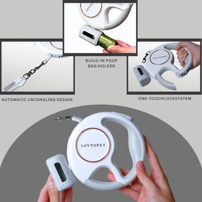 Retractable Two Dog Leash - Leash with LED Light, 360° Tangle-Free Swivel, Durable Stitching, One-Touch Lock, Ergonomic Grip - for Small to Medium (up to 33lb per Dog)