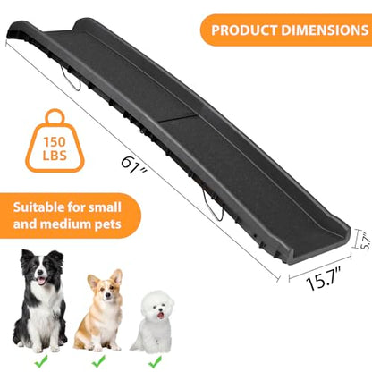 62 Inches Folding Dog Ramp for Cars Trucks SUVs Portable Pet Ramps for Large Dogs Non-Slip Stairs Step Ladder with Raised Siderails, Black