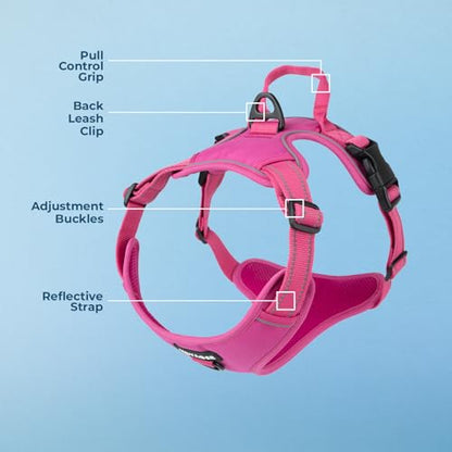 Voyager Dog Harness Dual Leash Attachment No-Pull Control Adjustable Soft but Strong Pet Harness for Medium and Large Dogs with 3M Reflective Technology, Fuchsia Nylon, M (Chest: 20-25") - color: Fuchsia Nylon, size: M (Chest: 20 - 25")