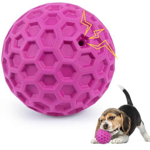 DISSKNIC Tough Squeaky Dog Balls Puppy Toys, Interactive Dog Toys for Small Dogs, Puppy Chew Toys for Teething and Relax, Dogs Chew Toy Small Balls Dog Toys for Small Breed, Outdoor Dog Toy for Dogs - color: Rose Red, size: Small