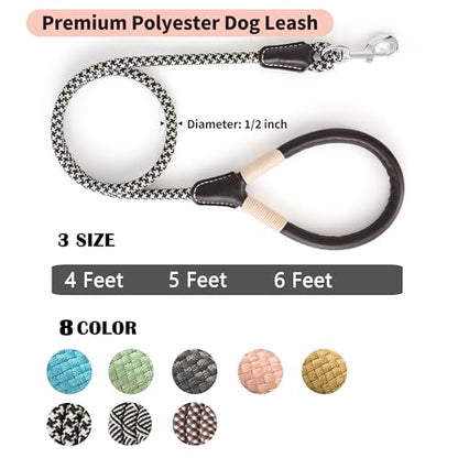 Mile High Life Dog Leash, Rope Leash with Genuine Leather Handle and Heavy Duty Metal Clasp, Great for Small Medium Large Dogs (Black Khaki, 4FT) - color: Leather Handle-Black Khaki, size: 48 Inch-1/2"
