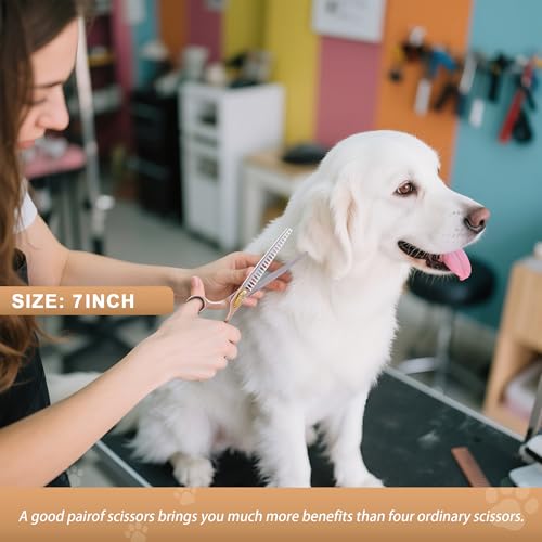Professional Dog Grooming Scissors Rose Gold 440C Stainless Steel Straight Thinning Curved Chunker Shears for Pet Grooming Services Dogs and Cats (Chunker, 7‘’) - size: 7‘’, style: Chunker