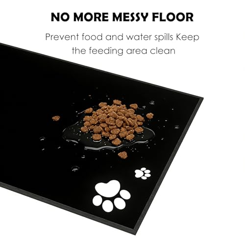 Elevated Cat Bowls with Splash Proof Mat for Kitten Puppy, 10° Tilted Raised Cat Bowl Stand Anti-Vomiting, 2 Wide Shallow Stainless Steel Bowls, Whisker Friendly, 3.5" Tall - color: Black-2bowls