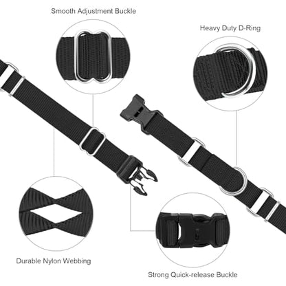 Mikivery Martingale Collar for Dogs Nylon Dog Collar with Quick Release Buckle Adjustable Training No Slip Dog Collars(Large, Black) - color: Black, size: Large