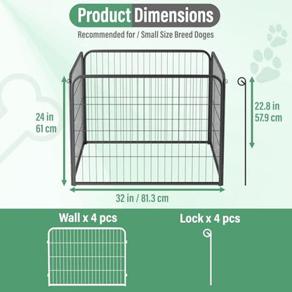 FDW Dog Playpen Kennel - 4 Panels, 24 Inch Height, Indoor/Outdoor Folding Metal Portable Puppy Exercise Pen, Heavy Duty Dog Fence for Yard, Camping - Black - style: 4 Panels