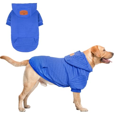 BEAUTYZOO Medium Dog Hoodie Sweater with Pockets, Dog Clothes for Small Medium Dogs Boy Girl, Waffle-Like Laminated Cotton Pet Coats with Hat and Leash Hole, Blue XL - color: Blue, size: XL (Back: 24",Chest: 34", Neck: 21")