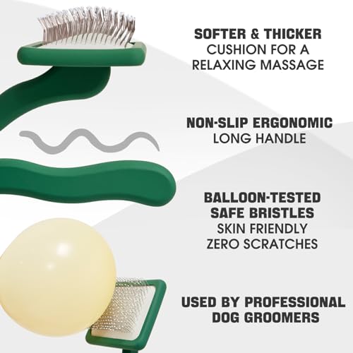 Bonteck Dog Slicker Brush for Dogs Grooming Kit 5PCS | Large Dog Brush for Goldendoodles Poodles Doodles | Long Pin Haired Brush | Poodle Brushes and Comb (Green) - color: Green
