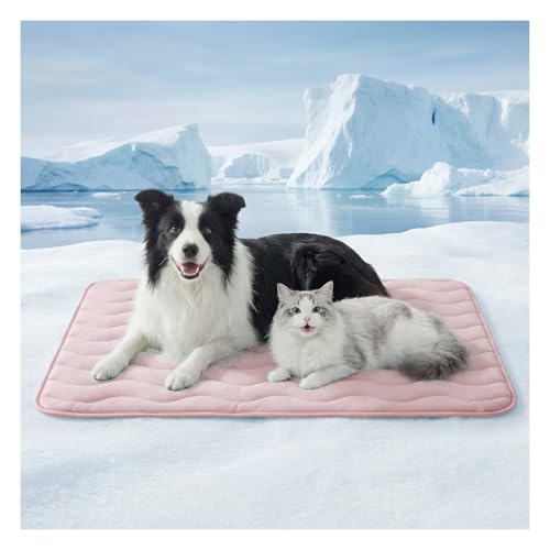 Dog Cooling Mat for Extra Large Dogs, 48"x30" Breathable Self Cooling Crate Mat for Dogs & Cats, QMAX>0.5 Portable Washable Pet Cooling Mat for Dog Bed, Thickened Cool Fiber Indoor/Outdoor Summer,Pink - color: Pink, size: 48"x30"(X-Large)