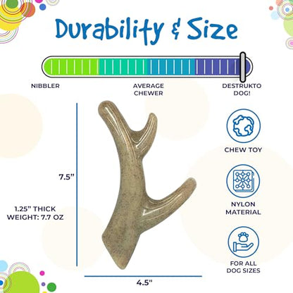 SodaPup Ever Antler – Durable Dog Chew Toy Made in USA from Non Toxic Pet Safe Food Safe Nylon Material for Mental Stimulation, Clean Teeth, Fresh Breath, Problem Chewing, & More - color: Brown Ever Antler
