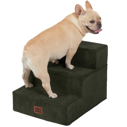 EHEYCIGA Dog Stairs for Small Dogs 13.5" H, 3-Step Dog Steps for Couch Sofa and Chair, Pet Steps for Medium Cats, Non-Slip Balanced Pet Ramp Indoor, Military Green - color: Military Green, size: Standard 15" x 18" x 13.5"