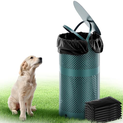 Dansydaisy Dog Waste Station Outdoor Round 10 Gallon Dog Poop Trash Can with Lid and 100 Liner Bags, Rustproof UV Powder Coated - Designed to Mount on Wall Post (Green)