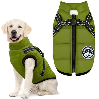 PETCARE Winter Dog Coat with Harness Built in Waterproof Dog Jackets Warm Pet Fleece Vest Windproof Snow Jacket Snowsuit Reflective Dogs Cold Weather Coats for Puppy Small Medium Large Dogs Cats - color: Green, size: S(Chest 12.6" Suggest 2-3 lbs)