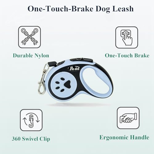 TerraKin 360° Tangle-Free Retractable Dog Leash for Small to Medium Dogs - 16ft Durable Nylon Tape with One-Hand Brake, Pause & Lock, Paw-Shaped Anti-Slip ABS Handle, Black - color: Black