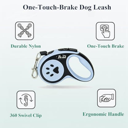 TerraKin 360° Tangle-Free Retractable Dog Leash for Small to Medium Dogs - 16ft Durable Nylon Tape with One-Hand Brake, Pause & Lock, Paw-Shaped Anti-Slip ABS Handle, Black - color: Black