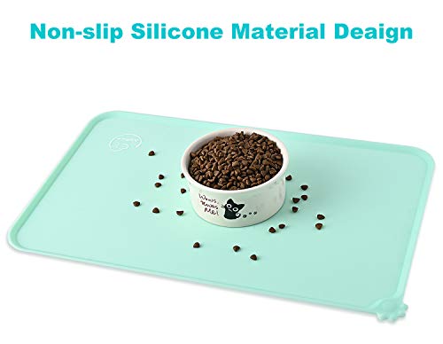 Silicone Waterproof Dog Cat Pet Feeding Mats, Non Slip, Easy Clean Pet Dog Cat Bowl Mats Placemat (18.5" x 11.5") Green - color: Green, size: 18.5" x 11.5"