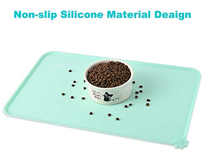 Silicone Waterproof Dog Cat Pet Feeding Mats, Non Slip, Easy Clean Pet Dog Cat Bowl Mats Placemat (18.5" x 11.5") Green - color: Green, size: 18.5" x 11.5"