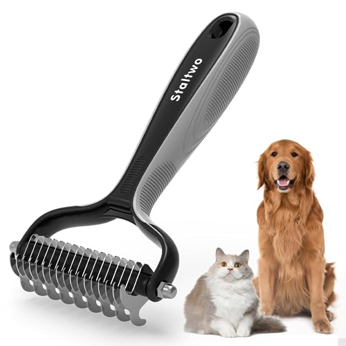 Staltwo Pet Grooming Supplies - 2-in-1 Professional Undercoat Rake and Pet Brush | Shedding Control for Long-Haired Dogs and Cats, Deshedding Tool, Knot Removal,Grey - color: Grey