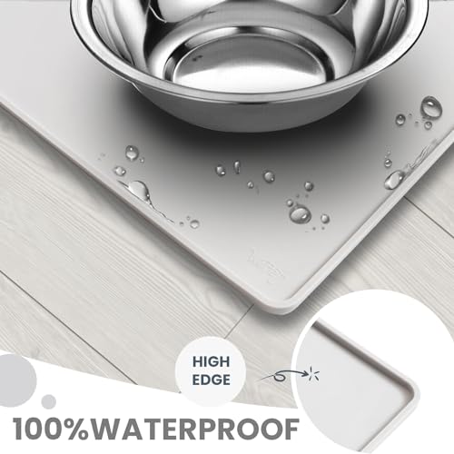 WePet Non-Slip Waterproof Pet Feeding Mat, 20x12 Inch - Silicone Dog & Cat Food Mat with Raised Edge to Stop Food Spills and Water Spills - Dishwasher Safe, Easy Clean - color: #07 Silver Grey Solid