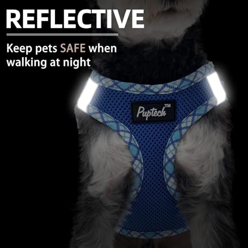PUPTECK Dog Harness and Leash Set for Small Medium Dogs No Pull Step-in Soft Mesh Puppy Cat Vest Harnesses Reflective at Night, Blue XS - color: #1 Blue(Basic Mesh), size: XS(CHEST 13"-14.5", 3-9 lbs)