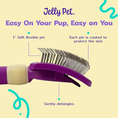 JELLY PET Pivoting Slicker Brush, Brush Head Moves, Soft Pin Slicker, Protects Skin, Prevents Irritation, Effortless Brushing of Shedding Dogs, Detangles and Desheds