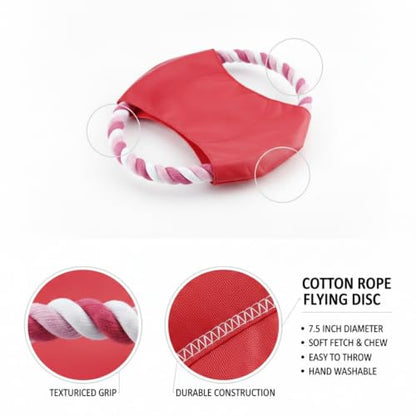 Cotton Rope Dog Flying Disc, Soft Fetch and Chew Toy for Outdoor Play, 7.5 Inch (1 PC)