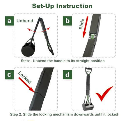 ienjoyed Pooper Scooper, Large Pooper Scooper for Dogs Heavy Duty, Dog Pooper Scooper with Long Handle & High Strength Durable Spring, Foldable Dog Poop Pick Up (32-inch) (Dark Green) - size: 32-inch(Dark Green)