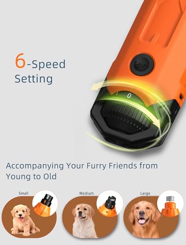 6-Speed Dog Nail Grinder & 3 Grinding Heads Super Quiet 45dB with 2 LED Lights 12000RPM Pet Nail Grinder& 3 Grinding Ports Dog Nail Trimmer for Large Medium Small Dogs with Dust Cap - size: Orange+3 Heads