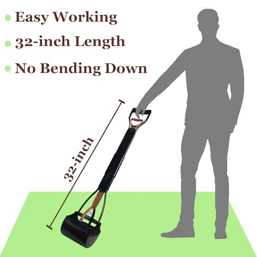 ienjoyed Pooper Scooper, Large Pooper Scooper for Dogs Heavy Duty, Dog Pooper Scooper with Long Handle & High Strength Durable Spring, Foldable Dog Poop Pick Up (32-inch) (Brown(Bottom Seamless)) - size: Brown(Bottom Seamless)