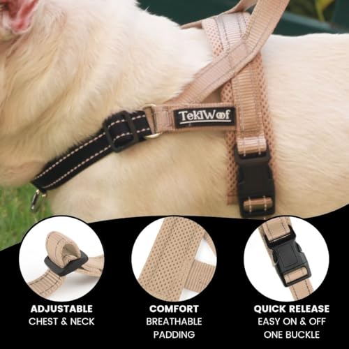 No Pull Dog Harness with Handle, Rear & Front Clip, Adjustable, Easy On/Off, Reflective, Lightweight & Mesh Padded, No Choke. Dog Harness Small Sized Dog (Beige-Black, Small) - color: Beige-Black, size: Small
