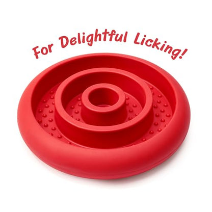 Slow Feeder Lick Mat for Dogs - Keep Them Busy - Natural Rubber Dog Frozen Treat Toys - Durable Interactive Enrichment Toys - Licking Dish for Dog De-Stressing, Red - color: Red