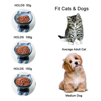 Nihow Elevated Cat Bowls,6 Inch Ceramic Raised Cat Food and Water Bowl Set | Slanted,Whisker Friendly,for Protecting Pet's Spine,Microwave & Dishwasher Safe ,Elegant Gray,6.8 OZ - color: Gray, size: 6.8 OZ+15.5 OZ