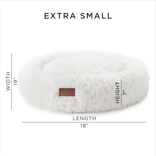 Town & Country Luxe CuddleTown Fuzzy Solid Donut Pet Bed, Soft, Cozy & Calming, Non-Slip Bottom, 100% Machine Washable, Cream, XS 19"x19"x7" Round - color: Cream, size: Extra Small 19"x19"x7" Round