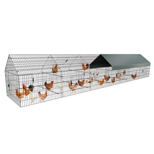 PawGiant Chicken Coop, Chicken Run Pen for Yard with Cover Outdoor Metal Portable Chicken Tractor Cage Enclosure Crate Outside for Small Animals Duck Rabbit Hen 21ft x 3.5ft - size: 260.0"L x 40.0"W x 40.0"H