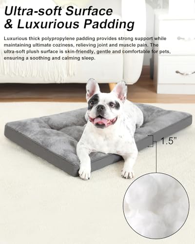 Dog Bed for Crate Washable Plush Medium Size Dog Kennel Pad with Anti-Slip Bottom, 29x18 Inch, Grey - color: Grey, size: 29.0 L x 18.0 W x 1.5 Th