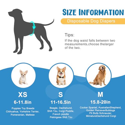 Dog Diapers Male 80 Count Belly Bands for Male Dogs M, Male Dog Diapers Disposable with Wetness Indicator Adjustable Male Dog Wraps Super Absorbent Leak-Proof for Incontinence Marking - Blue - size: M