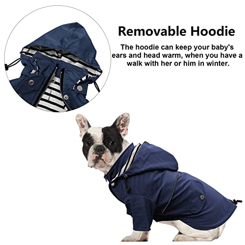 Morezi Dog Zip Up Raincoat with Reflective Buttons, Rain/Water Resistant, Adjustable Drawstring, Removable Hood, Raincoats with Legs 8lbs to 80lbs Available - Dark Blue - XS - color: Dark Blue, size: X-Small