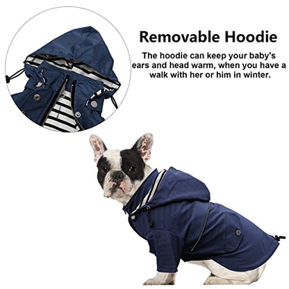 Morezi Dog Zip Up Raincoat with Reflective Buttons, Rain/Water Resistant, Adjustable Drawstring, Removable Hood, Raincoats with Legs 8lbs to 80lbs Available - Dark Blue - XS - color: Dark Blue, size: X-Small